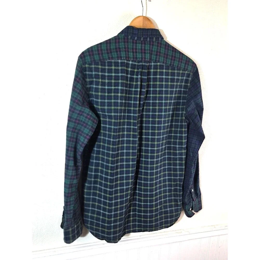 J.Crew Broken In Oxford Shirt Men M Slim Blue Plaid Patchwork Organic Cotton